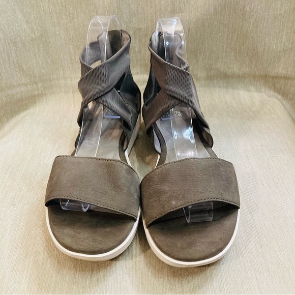 EILEEN FISHER Sz 8 Tumbled Nubuck Zipper Closure Rubber Sole Sneaker Sandals - Picture 2 of 10